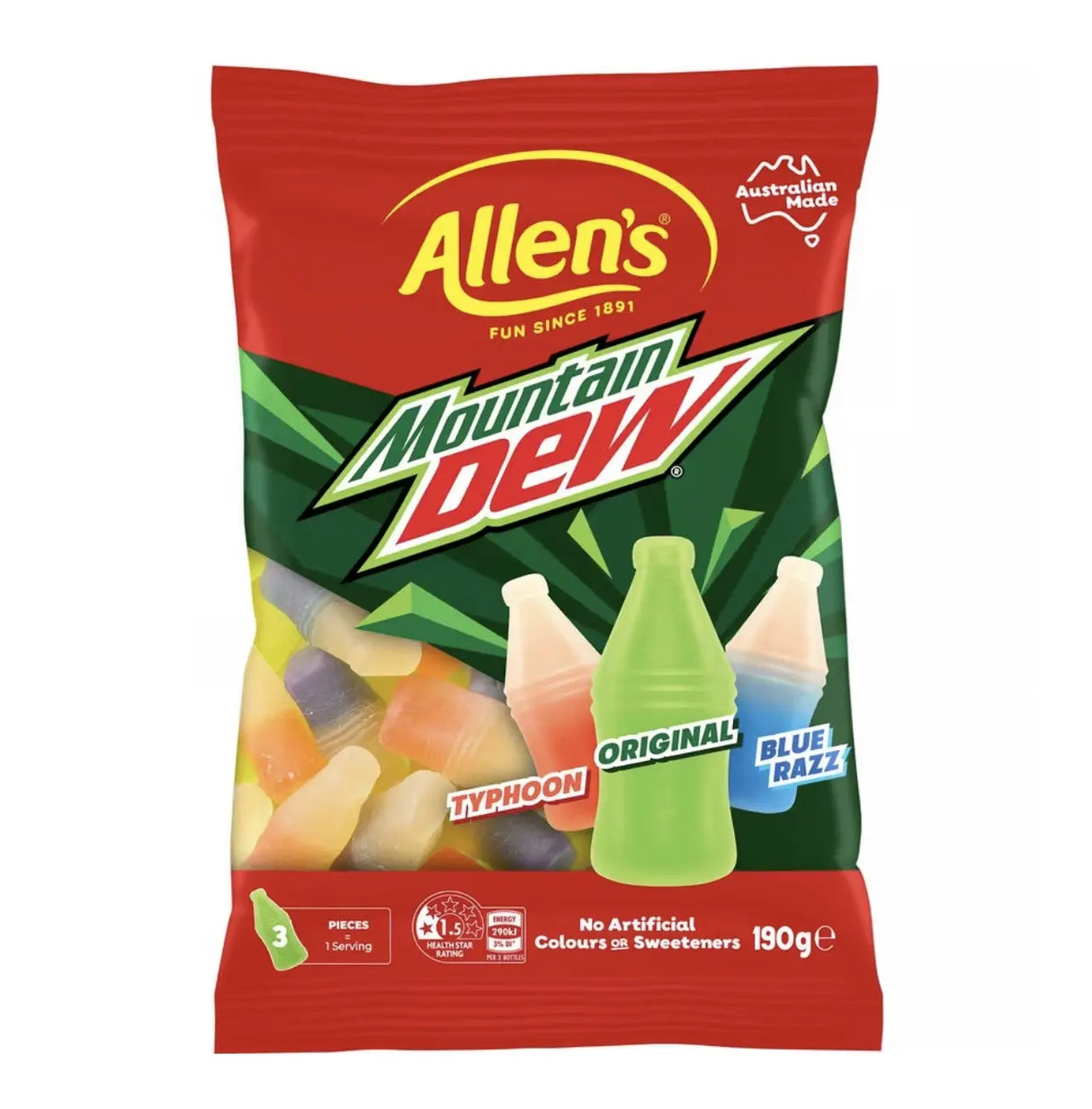 Allen’s Mountain Dew Lollies – Assorted Candy Chews (Australia) Yum At Hart