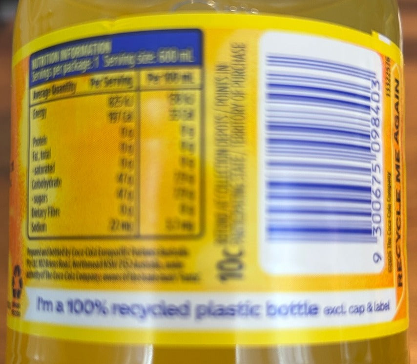 Back label - Fanta Fantasies Dreamy Cream & Lemon (Australia), 600mL bottle