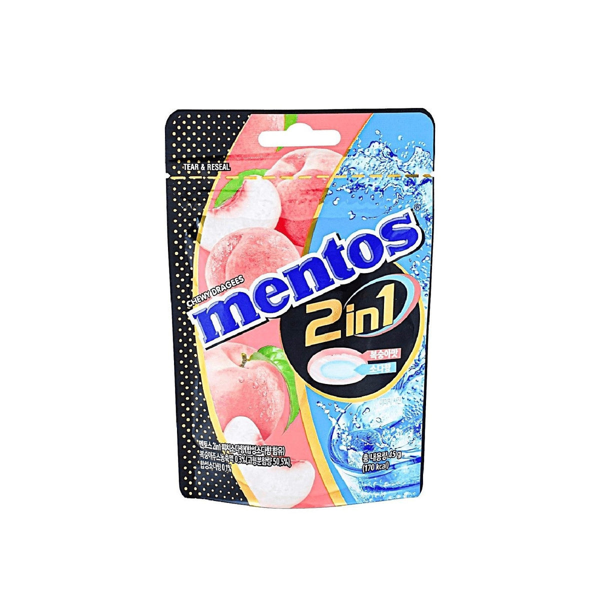 Mentos 2in1 Peach & Soda – Two-Flavor Chewy Candy 45g (Korea)