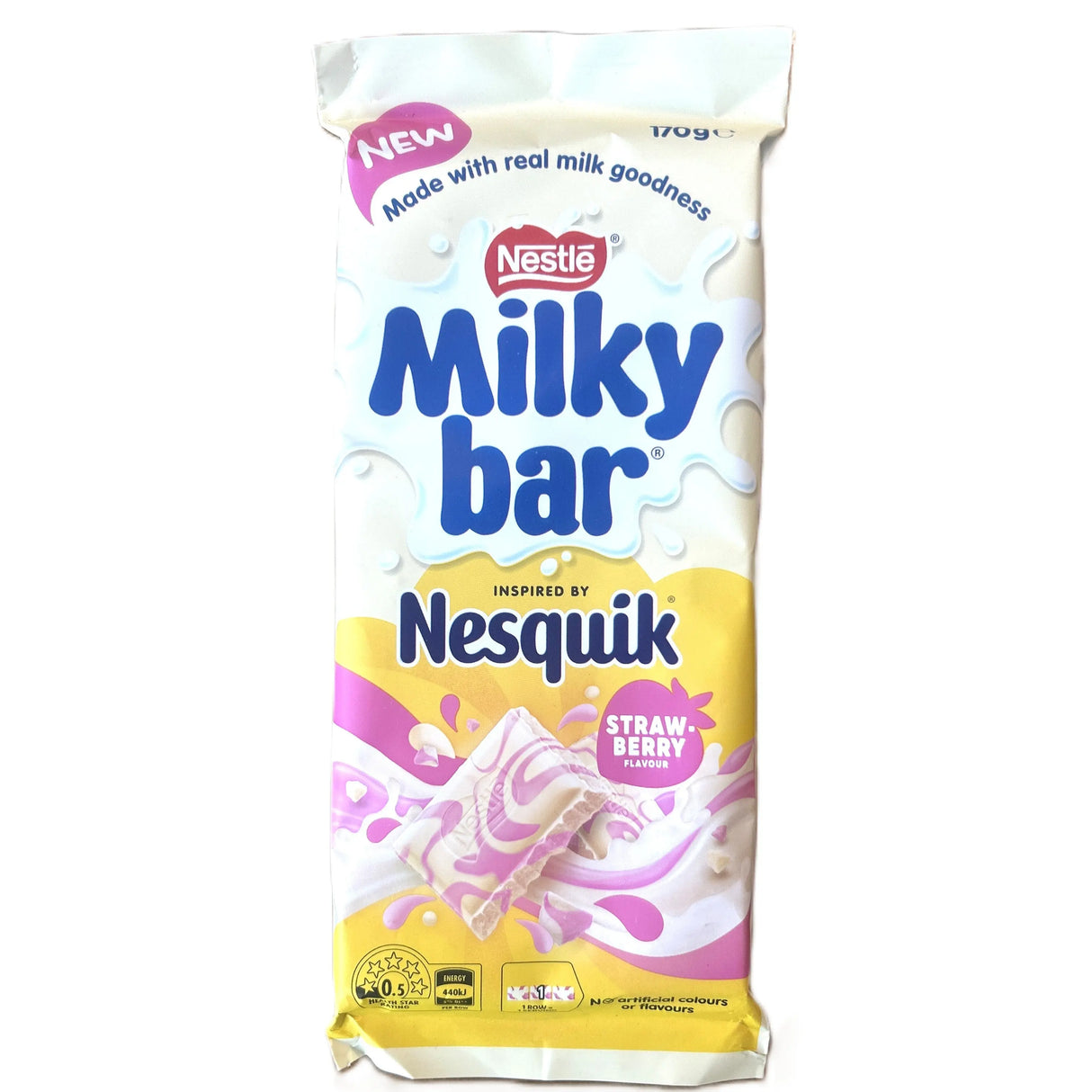 Milkybar Strawberry Nesquik 170g – Extra Large White Chocolate and Strawberry Bar (Australia) Yum At Hart