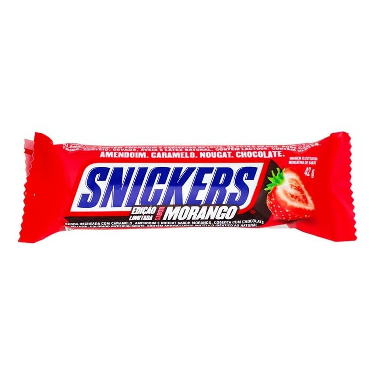 Snickers Morango strawberry limited edition bar from Brazil - front - Yum At Hart