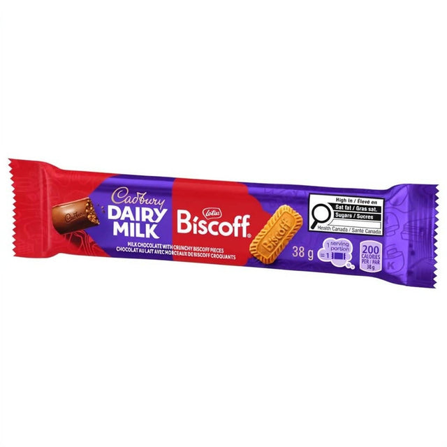 Cadbury Dairy Milk Biscoff chocolate bar 38g from Canada - front - Yum At Hart