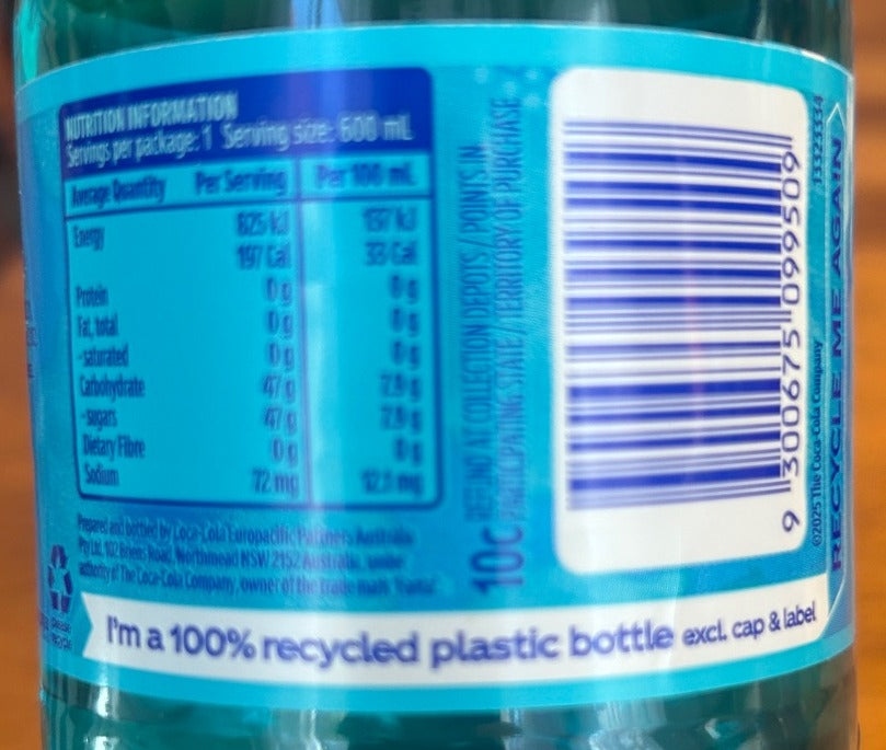 Back label - Fanta Fantasies Blissful Hibiscus & Berries (Australia), 600mL bottle