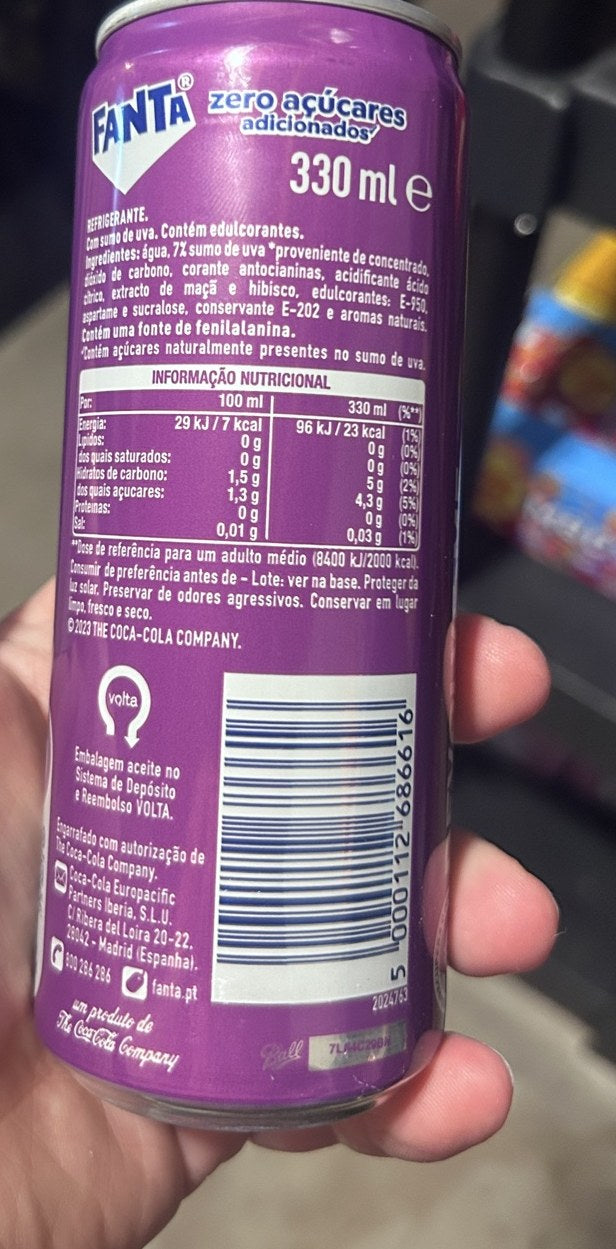 Fanta Uva Zero – back label with ingredients – Yum At Hart