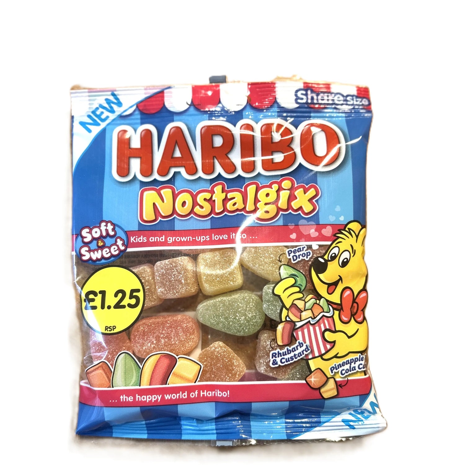 Haribo Nostalgix Retro Mix UK Candy – Pear Drops, Rhubarb & Custard, Pineapple Cola Gummies (Share Size) (UK) Yum At Hart