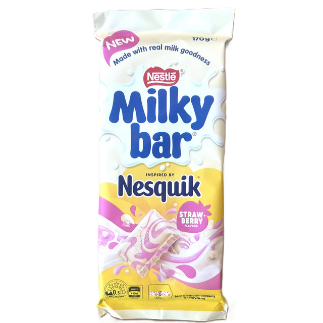 Milkybar Strawberry Nesquik 170g –  Extra Large White Chocolate and Strawberry Bar (Australia) Yum At Hart
