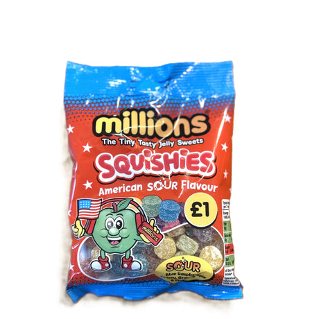 Millions Squishies American Sour Mix – UK Jelly Sweets Blue Raspberry, Apple, Grape & Cherry (UK) Yum At Hart