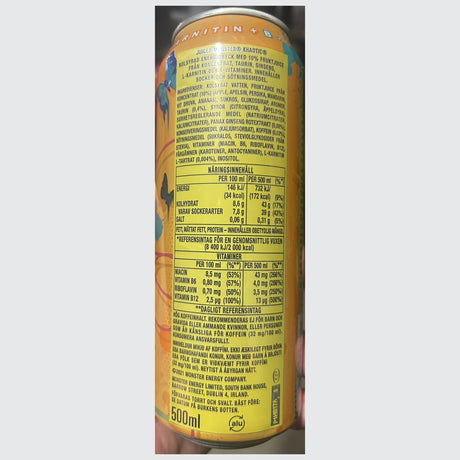Monster Juiced Khaotic energy drink 500mL can from Sweden - back label - Yum At Hart