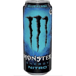 Monster Nitro Blue Flash blueberry energy drink 500mL can from the UK - front - Yum At Hart