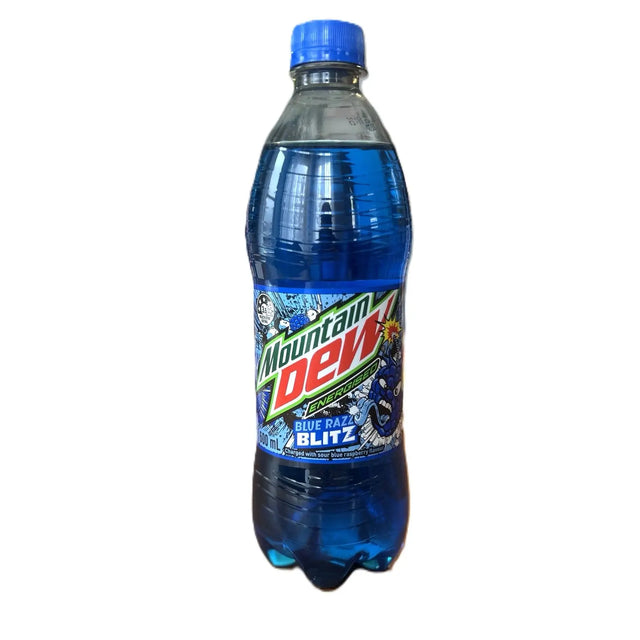 Mountain Dew Blue Razz Blitz – Sour Blue Raspberry Mountain Dew Soda 600mL (Australia) Yum At Hart