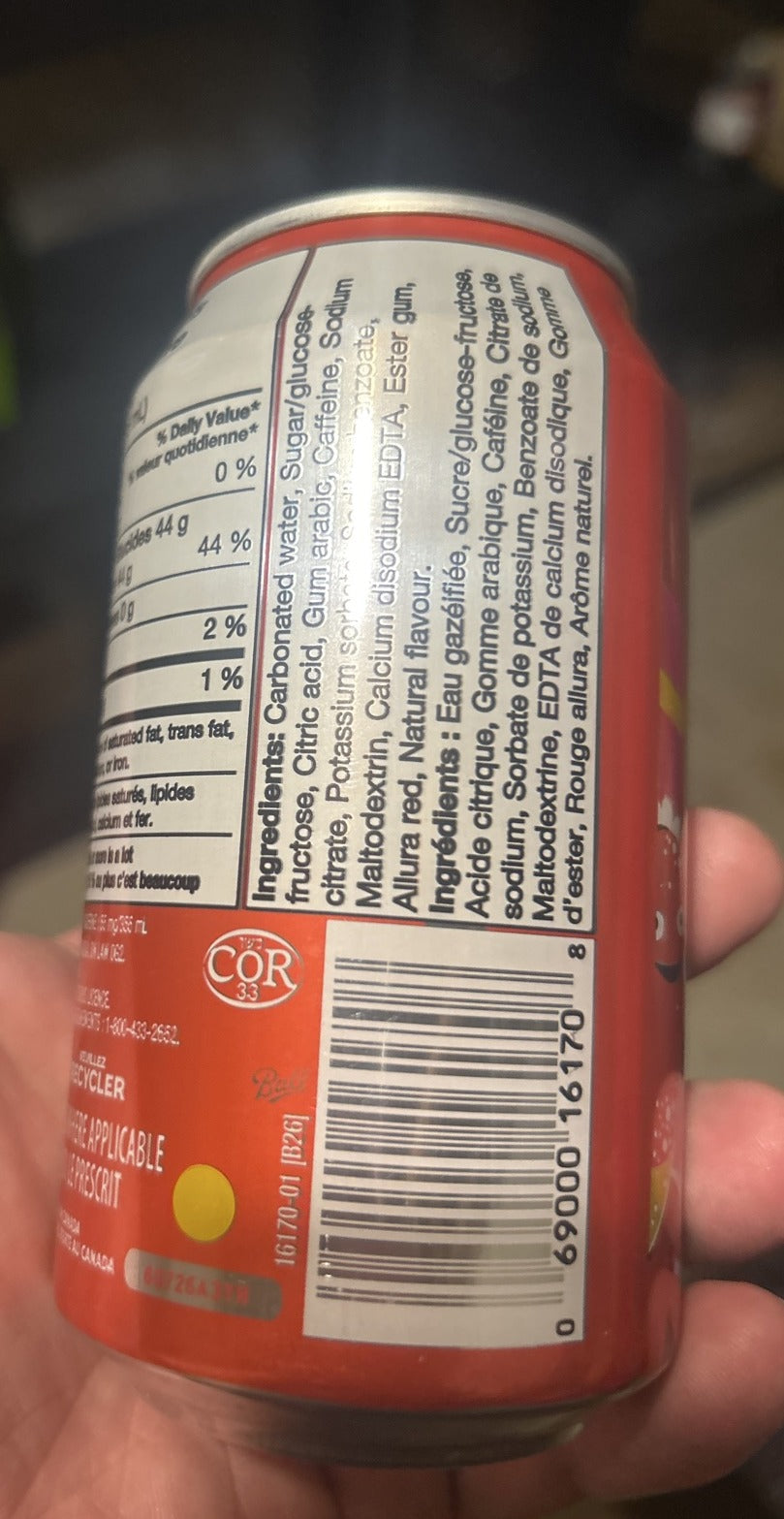 Mountain Dew Trolli Cherry Lemon (Canada) - back label with ingredients and barcode