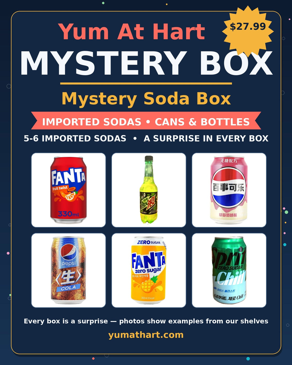 Mystery Soda Box - 6 imported sodas from around the world - Yum At Hart