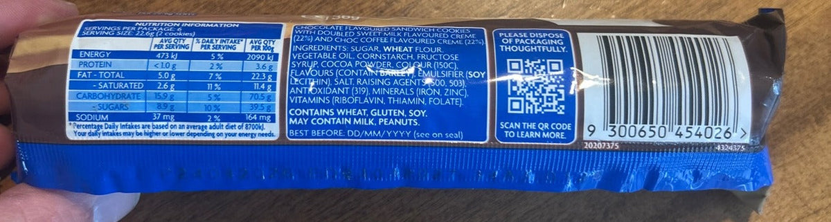 Oreo Double Stuff Mocha Frappe nutrition and ingredients label