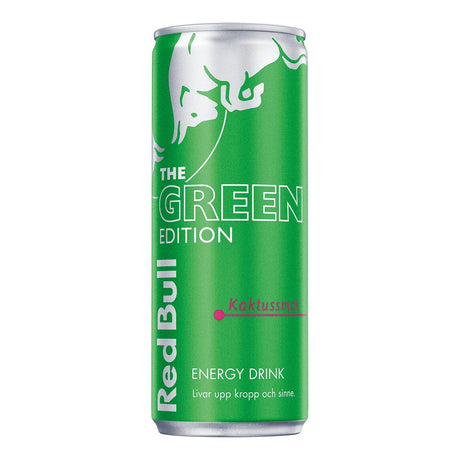 Red Bull Green Edition Dragon Fruit energy drink 250mL can from Sweden