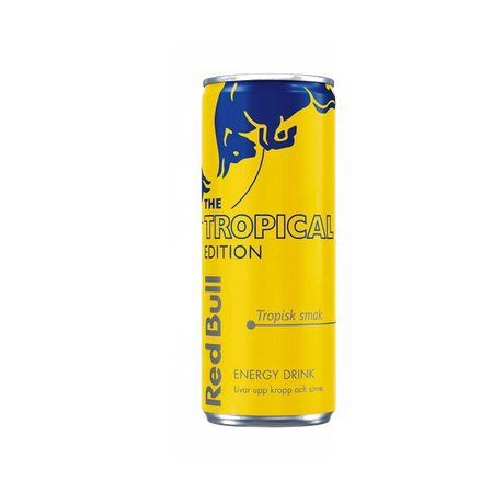 Red Bull Tropical Edition can – tropical fruit energy drink 250mL (Sweden)