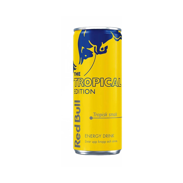 Red Bull Tropical Edition can – tropical fruit energy drink 250mL (Sweden)